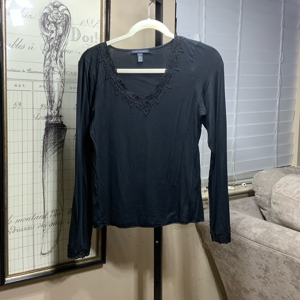 Banana Republic Black Lace Long Sleeve Top